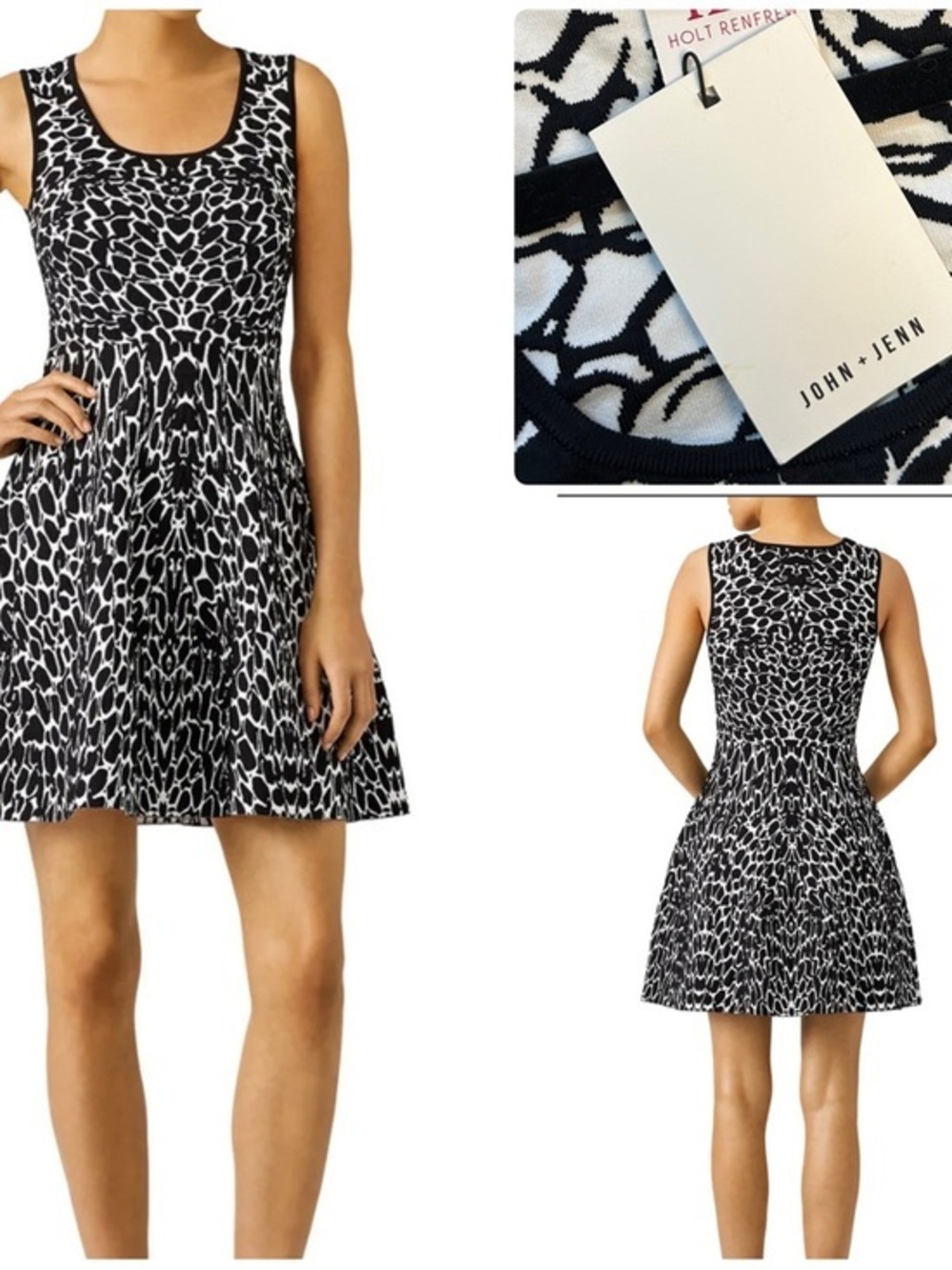 NWT John + Jenn Black & White Scoop Neck A-Line Mini Dress